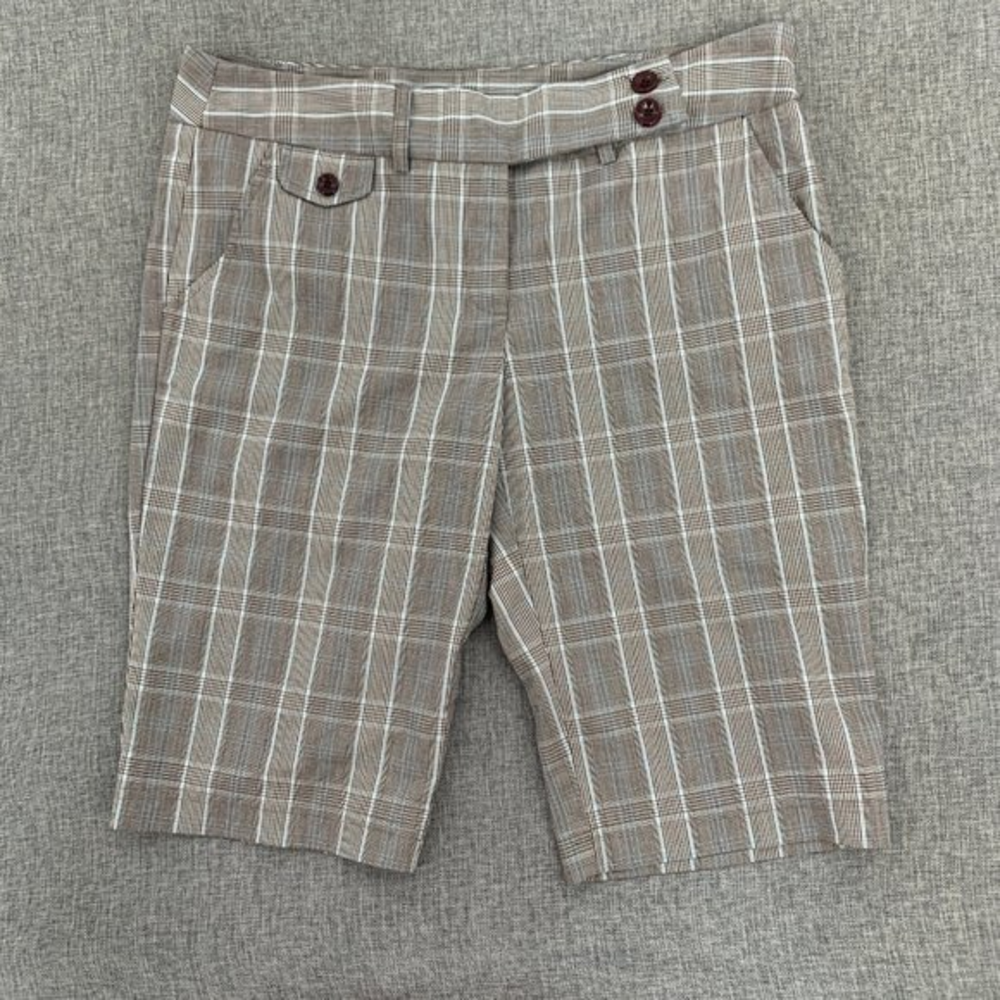 Tracy Evan Limited Plaid Bermuda Dressy Shorts Gray Blue Size 9 Low Rise